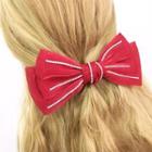 Embroidered Bow Fabric Hair Clip Wine Red - One Size