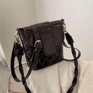 Quilted Patent Crossbody Bucket Bag