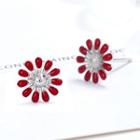 Rhinestone Floral Stud Earring 1 Pair - S925 Silver - As Shown In Figure - One Size