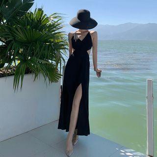 Sleeveless Open-back Slit Midi A-line Dress