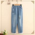 Cartoon Embroidery Straight-fit Jeans