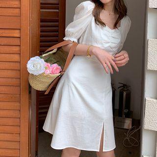 Short-sleeve Square-neck Midi Dress / Mini Dress