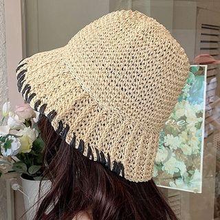 Embroidered Straw Bucket Hat