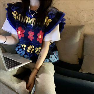 Flower-print Loose Vest / Short-sleeve T-shirt