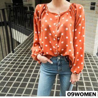Polka-dot Puff-sleeve Blouse