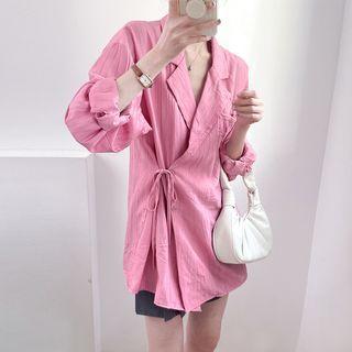 Plain Pleated Oversize Drawstring Blazer