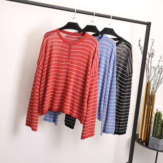 Long-sleeve Striped Placket T-shirt