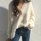 Long-sleeve V Neck Buttoned Sweater