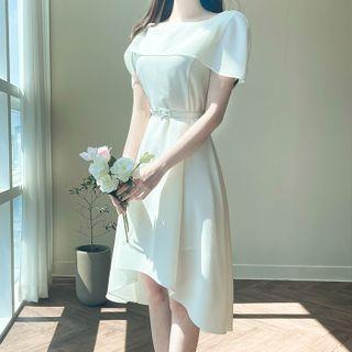 Capelet Dip-back Dress With Belt