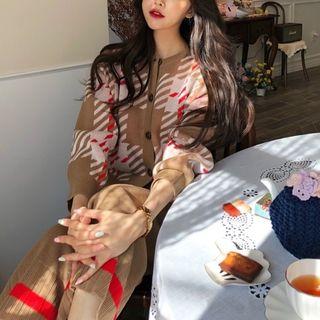 Set: Plaid Cardigan + Crop Wide Leg Pants