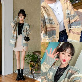 Patterned Loose-fit Knit Cardigan
