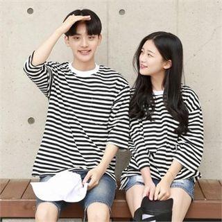 3/4-sleeve Ringer Striped T-shirt