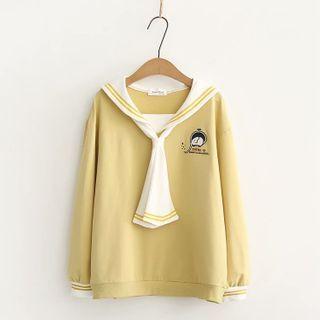 Elephant Embroidered Collared Pullover