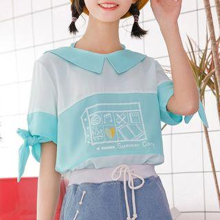 Printed Color Block Short-sleeve Top
