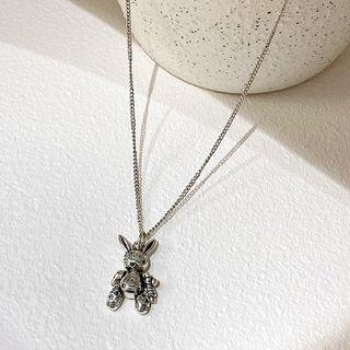 Lettering Rabbit Pendant Necklace 1 Pc - Silver - One Size