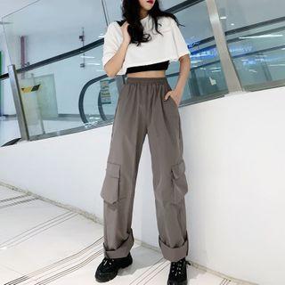Short-sleeve Cropped T-shirt / Tank Top / Wide-leg Cargo Pants / Set