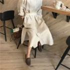 Striped Long-sleeve Midi Stand Collar Shirt Dress