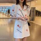 Puff-sleeve Strawberry Print Shirtdress