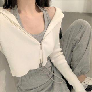 Cropped Cardigan / Halter-neck Top / Sweatpants
