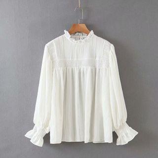 Mock-neck Plain Blouse