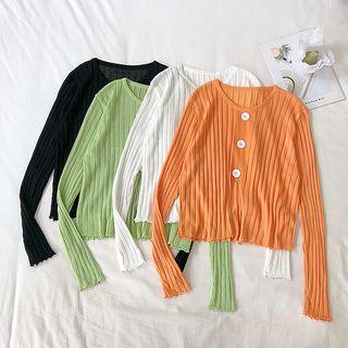 Long-sleeve Single-breasted Open Knit Top