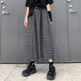 Plaid A-line Midi Skirt Dark Gray - One Size