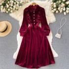 Velvet Puff-sleeve Maxi Dress