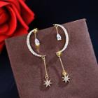 Rhinestone Moon & Star Dangle Earring 1 Pair - 925 Silver Needle - Gold - One Size