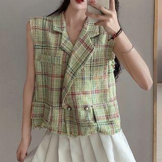 Tweed Double Breasted Vest Green - One Size