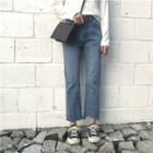 Asymmetric Fringed Cropped Straight-leg Jeans
