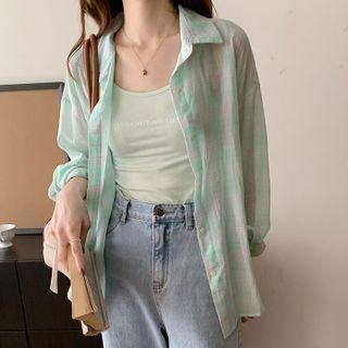 Set: Plaid Shirt + Lettering Camisole Top