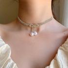 Bow Faux Pearl Alloy Choker My32763 - Gold - One Size