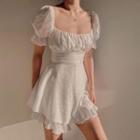 Puff Sleeves Sqaure Neck Mini Dress