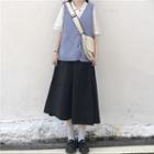 Short-sleeve Shirt / Button-up Vest / Midi A-line Skirt