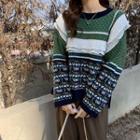 Ruffled Patterned Sweater Sweater - Green - One Size