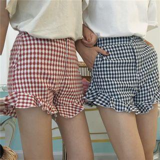 Ruffle Hem Plaid Shorts