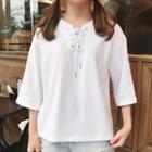Elbow-sleeve Lace-up Blouse