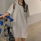 Cold-shoulder Mini T-shirt Dress Melange Gray - One Size