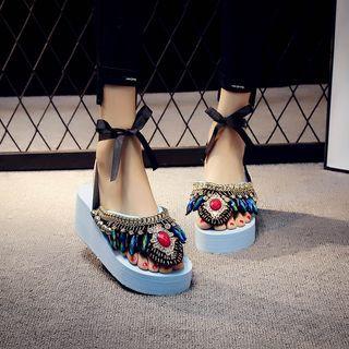 Platform Embellished Flip Flops