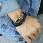 Anchor Stainless Steel Leather Layered Bracelet