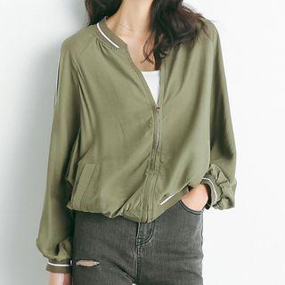 Contrast-trim Baseball Zip Jacket