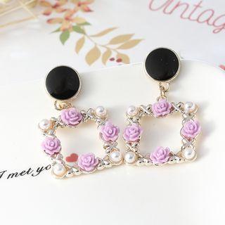 Faux Pearl Enamel Flower Dangle Earring