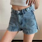 High-waist Zipped Detail Denim Shorts