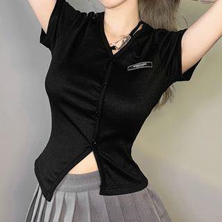 Short-sleeve Lettering Irregular Crop Top