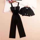 Set: Short-sleeve Blazer + Wide Strap Jumpsuit