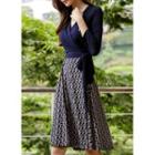 Patterned-panel Wrap Dress Navy Blue - One Size