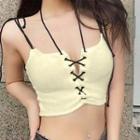 Lace-up Cropped Fluffy Camisole Top