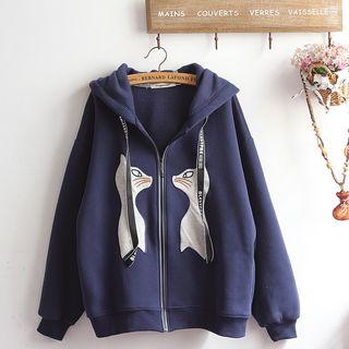 Set: Bow Accent Blouse + Applique Hooded Zip Jacket