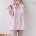 Cold-shoulder Hoodie Pink - One Size