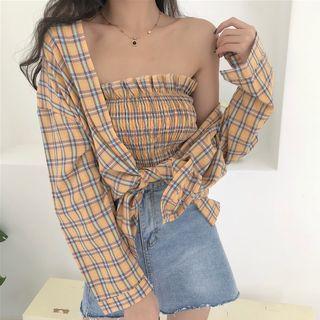 Set: Plaid Shirt + Smocked Tube Top
